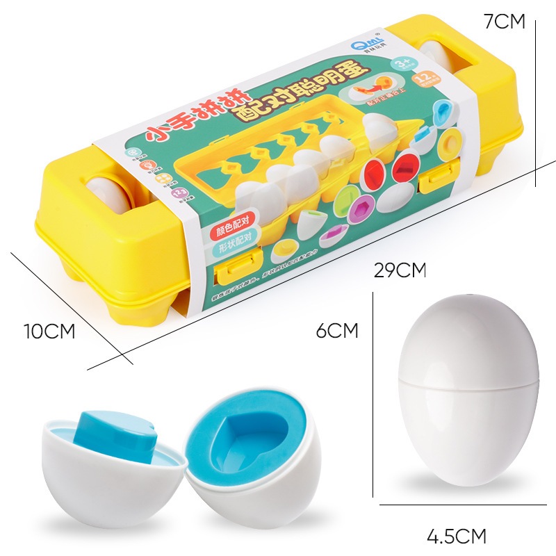 Đồ chơi quả trứng matching egg, set 12 trứng ghép đôi giúp bé nhận biết màu sắc và hình khối.