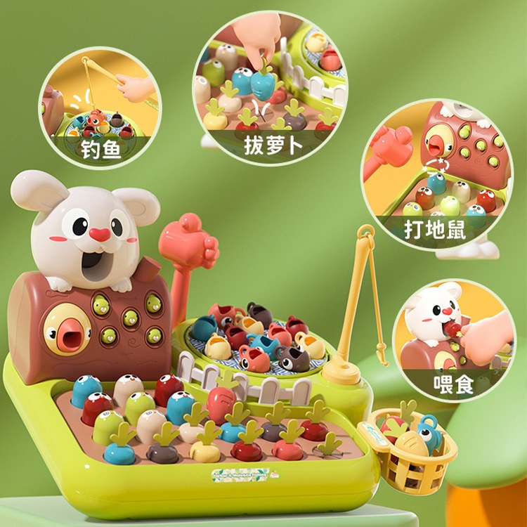Đồ chơi nông trại vui vẻ 4in1 tích hợp câu cá, nhỏ cà rốt cho thỏ ăn Happy Farm có cảm ứng nhạc đèn.