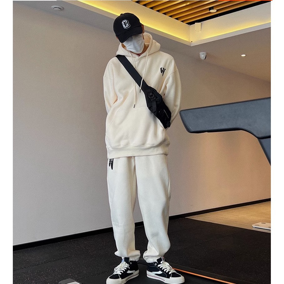 Set Nỉ Hoodie Phối Hoạ Tiết Chữ W  Sành Điệu, Chất Liệu Nỉ Ngoại Mềm Mịn Thấm Hút Mồ Hôi Cực Tốt