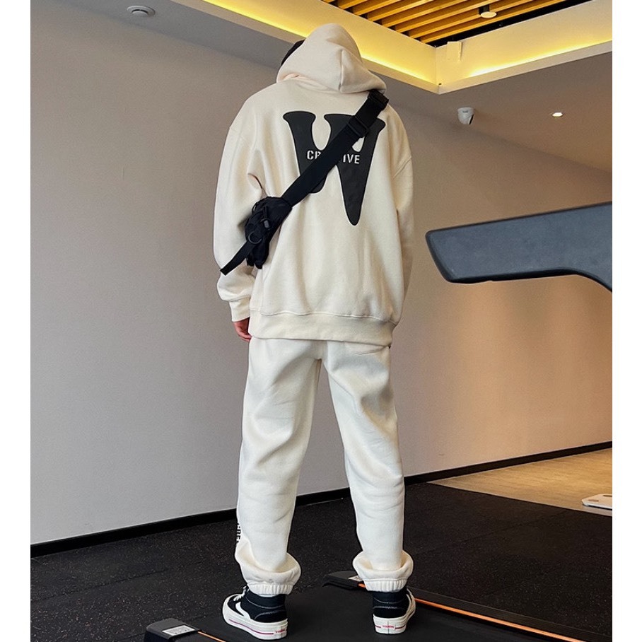 Set Nỉ Hoodie Phối Hoạ Tiết Chữ W  Sành Điệu, Chất Liệu Nỉ Ngoại Mềm Mịn Thấm Hút Mồ Hôi Cực Tốt