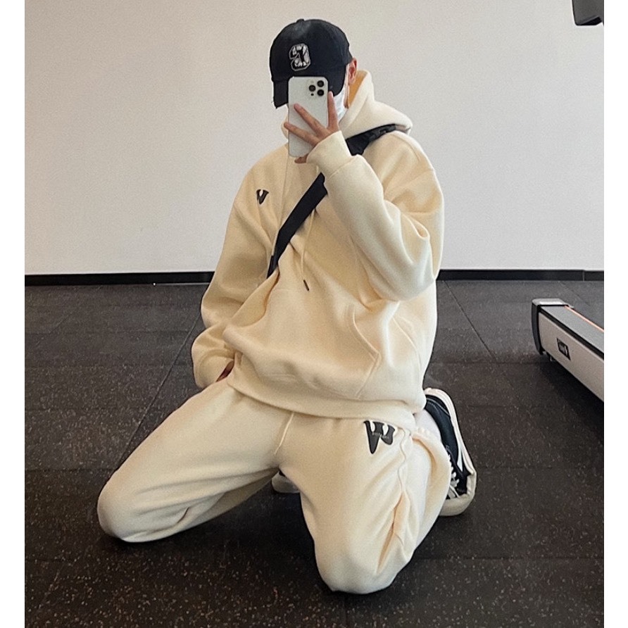 Set Nỉ Hoodie Phối Hoạ Tiết Chữ W  Sành Điệu, Chất Liệu Nỉ Ngoại Mềm Mịn Thấm Hút Mồ Hôi Cực Tốt