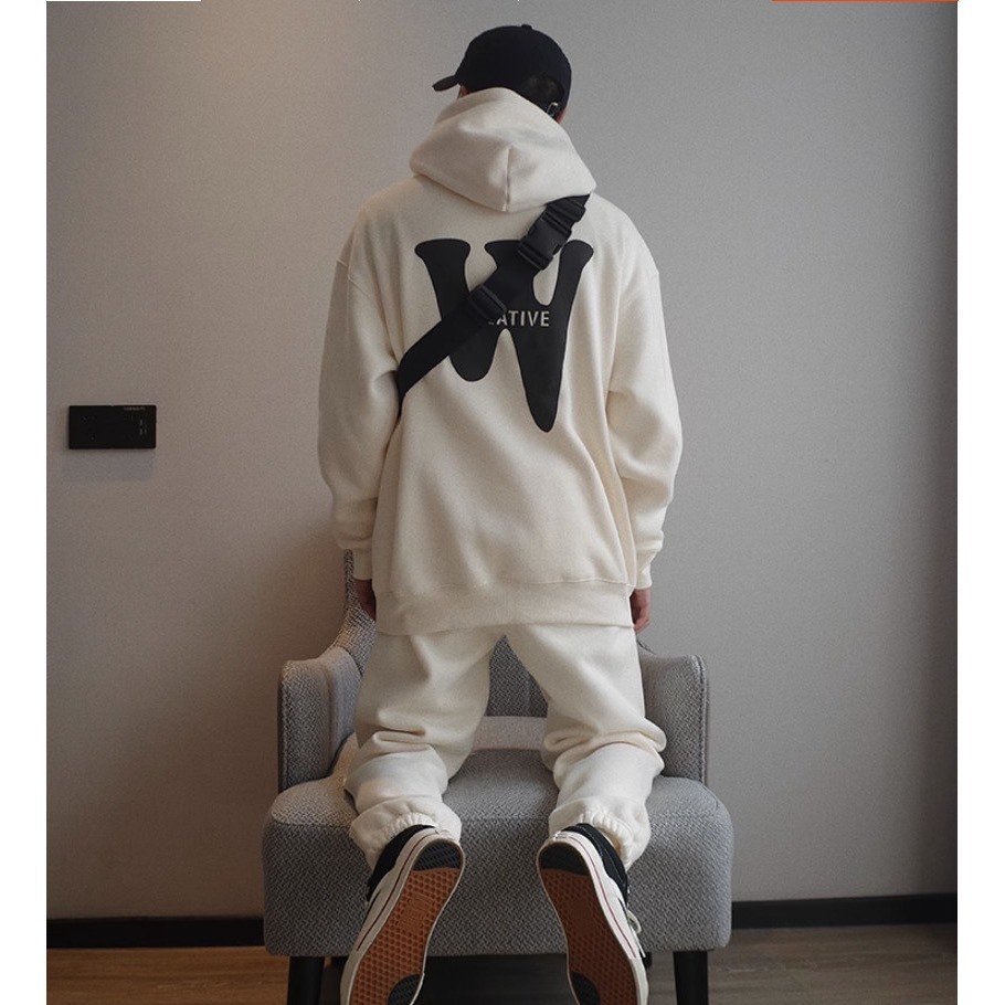 Set Nỉ Hoodie Phối Hoạ Tiết Chữ W  Sành Điệu, Chất Liệu Nỉ Ngoại Mềm Mịn Thấm Hút Mồ Hôi Cực Tốt