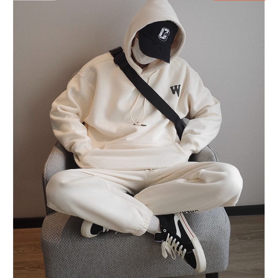 Set Nỉ Hoodie Phối Hoạ Tiết Chữ W  Sành Điệu, Chất Liệu Nỉ Ngoại Mềm Mịn Thấm Hút Mồ Hôi Cực Tốt