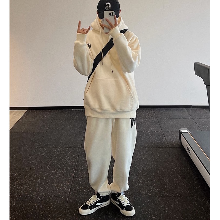 Set Nỉ Hoodie Phối Hoạ Tiết Chữ W  Sành Điệu, Chất Liệu Nỉ Ngoại Mềm Mịn Thấm Hút Mồ Hôi Cực Tốt