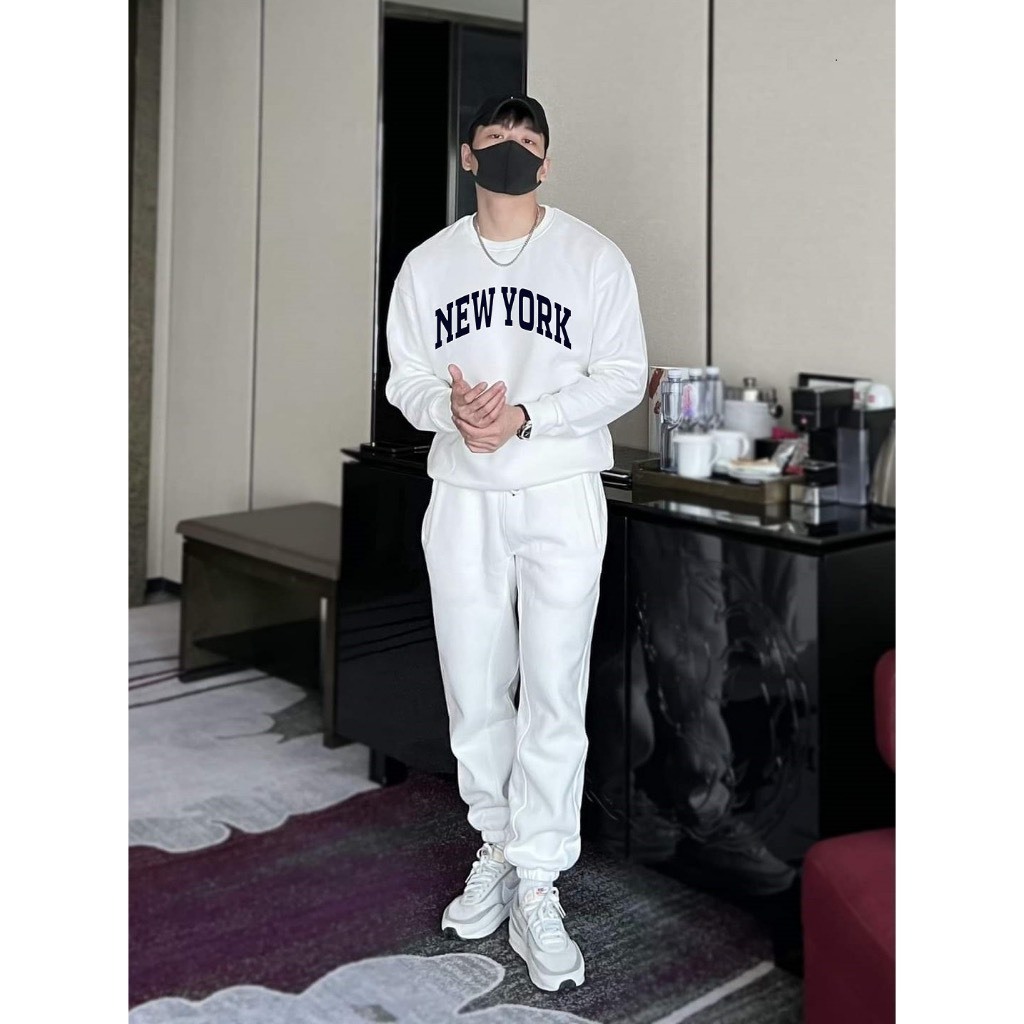 Set Nỉ Cổ Tròn Phối Chữ NEWYORKS  Sành Điệu, Chất Liệu Nỉ Ngoại Mềm Mịn Thấm Hút Mồ Hôi Cực Tốt