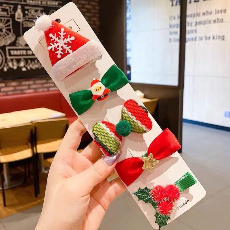 Set Vỉ 5 Kẹp Tóc Noel Xinh Xắn, Đáng Yêu,Ấm Áp Dịp Giáng Sinh Phụ Kiện Tóc Cho Nữ Và Bé Gái Empoli