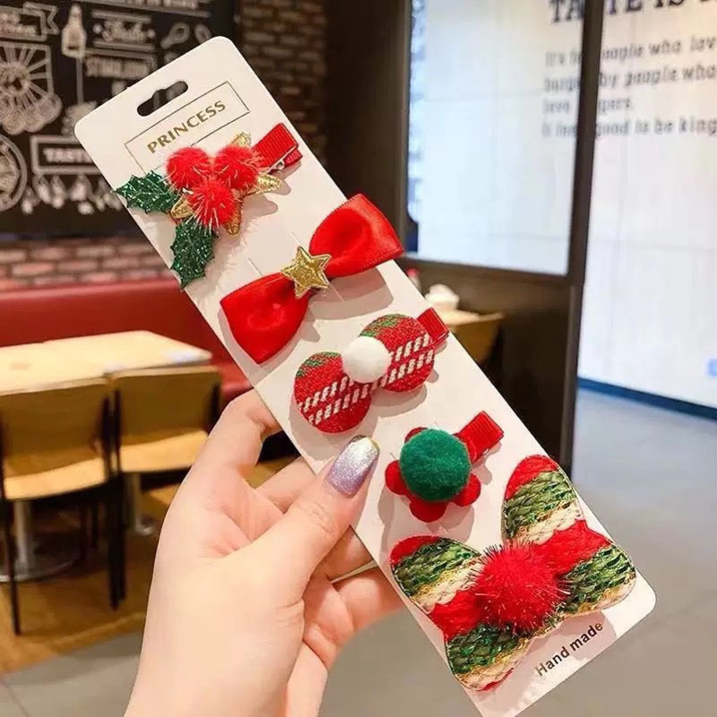 Set Vỉ 5 Kẹp Tóc Noel Xinh Xắn, Đáng Yêu,Ấm Áp Dịp Giáng Sinh Phụ Kiện Tóc Cho Nữ Và Bé Gái Empoli