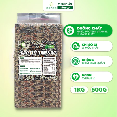 Gạo lứt dẻo điện biên tam sắc 1kg ONFOD, mix gạo lức đen lứt đỏ lứt séng cù ăn kiêng hỗ trợ giảm cân thực dưỡng
