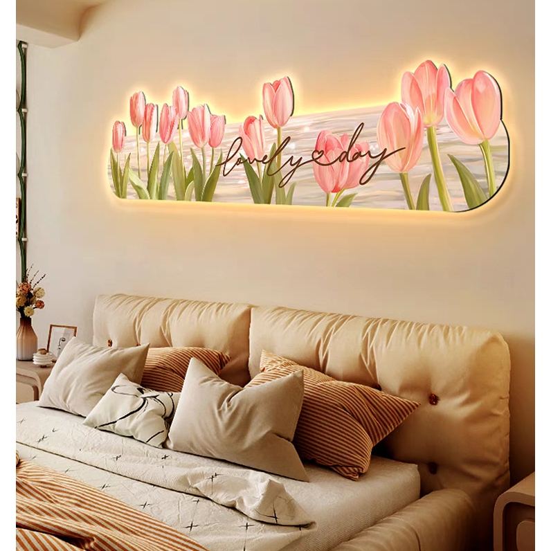 Tranh 3D LED Hoa Tulip Treo Phòng Khách, Phòng Ngủ, Trang Trí Studio, Quà Tặng Phong Cách Hàn Quốc Ohadecor