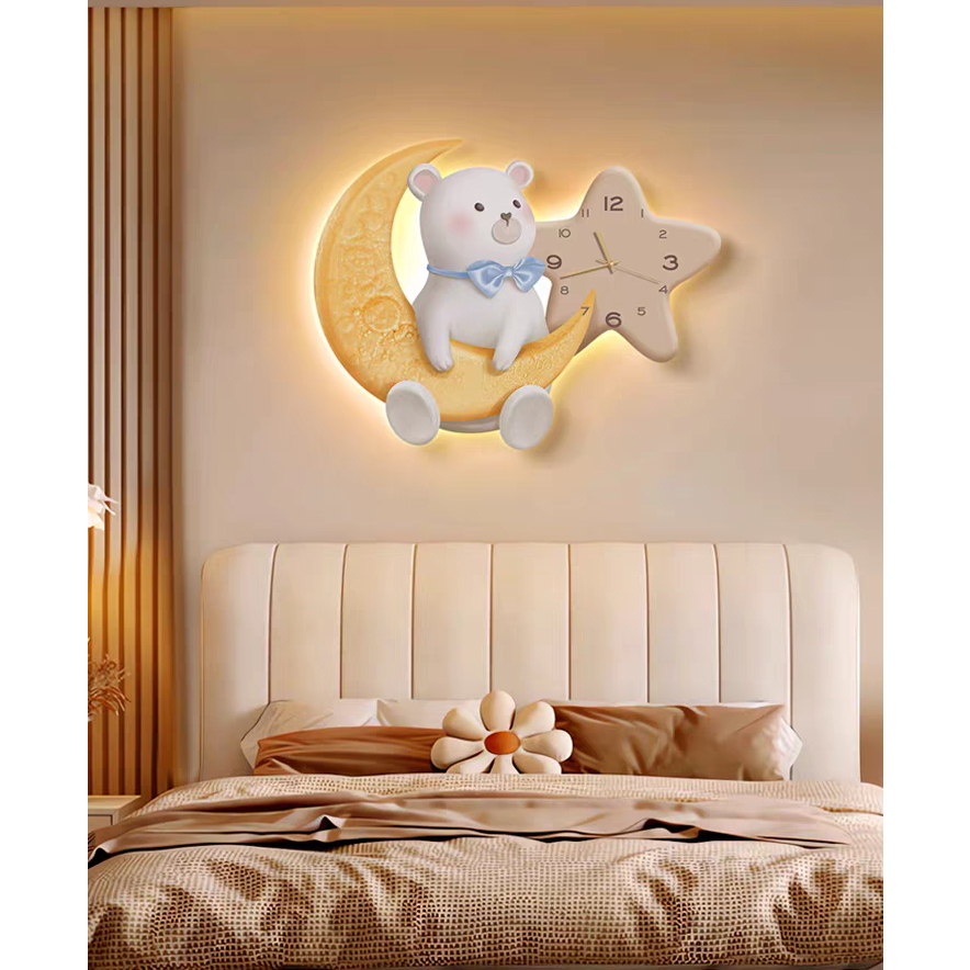 Đồng Hồ treo tường decor Hình Gấu Thỏ Đáng Yêu Treo Phòng Khách, Phòng Ngủ, Decor Nhà Trẻ Cho Bé, Quà Tặng