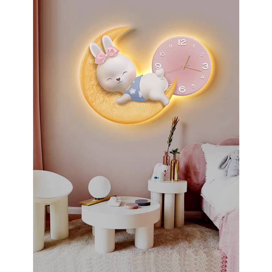 Đồng Hồ treo tường decor Hình Gấu Thỏ Đáng Yêu Treo Phòng Khách, Phòng Ngủ, Decor Nhà Trẻ Cho Bé, Quà Tặng