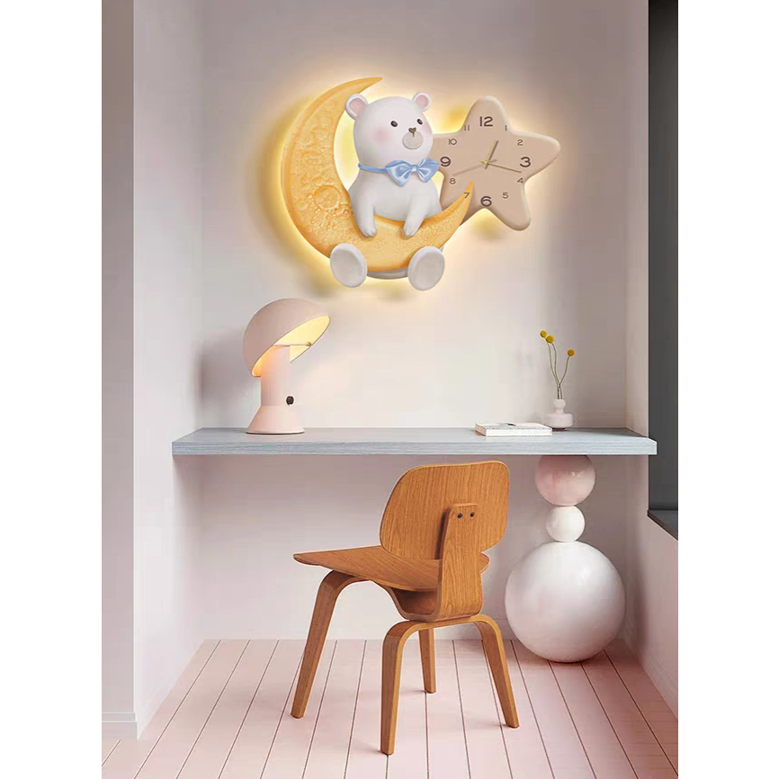Đồng Hồ treo tường decor Hình Gấu Thỏ Đáng Yêu Treo Phòng Khách, Phòng Ngủ, Decor Nhà Trẻ Cho Bé, Quà Tặng