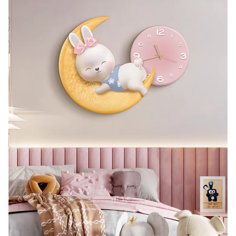 Đồng Hồ treo tường decor Hình Gấu Thỏ Đáng Yêu Treo Phòng Khách, Phòng Ngủ, Decor Nhà Trẻ Cho Bé, Quà Tặng