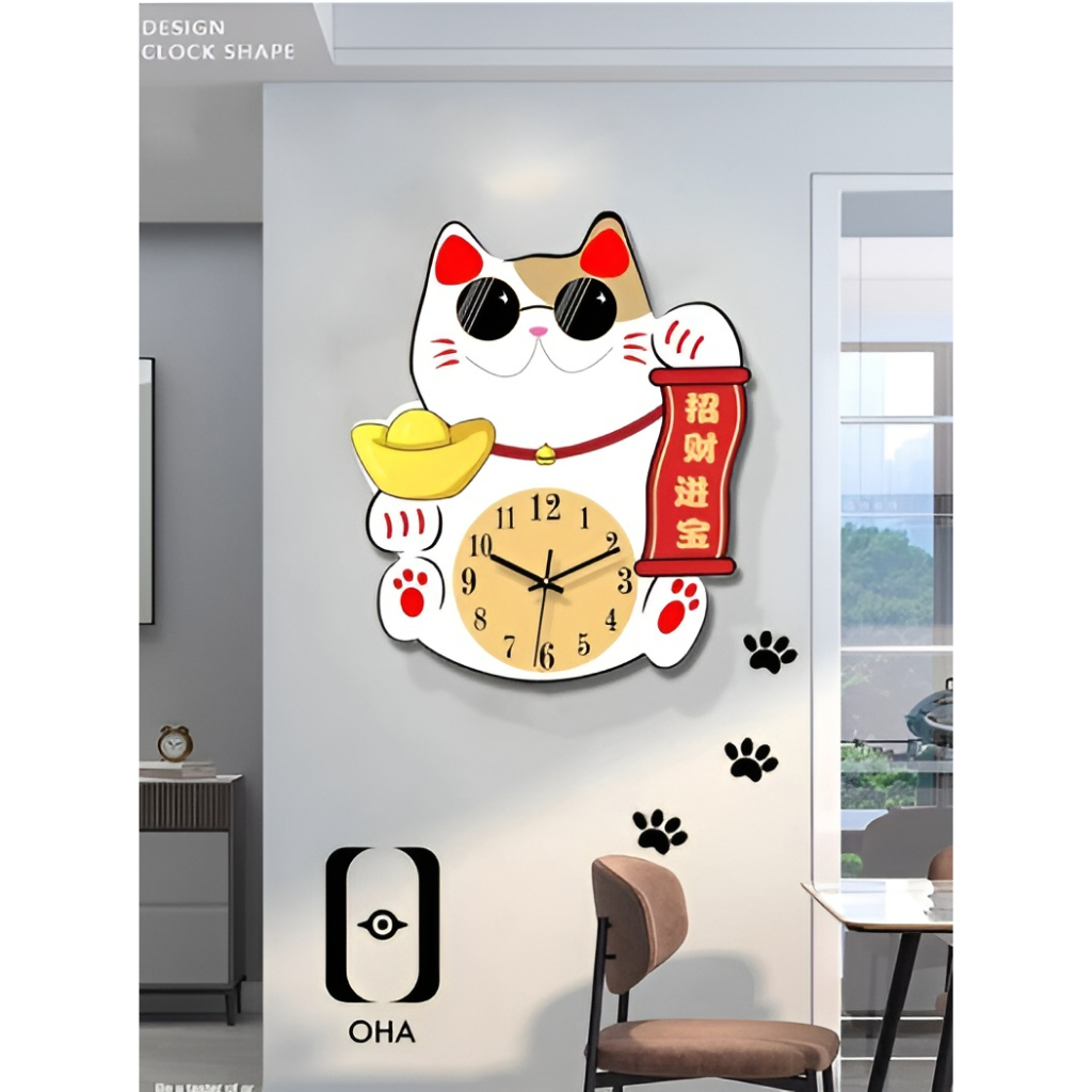 Đồng Hồ 3D Led Mèo Thần Tài May Mắn Treo TẾT Phòng Khách, Quán Cafe, Tiệm Trang Sức, Quà Tặng Khai Trương Hồng Phát