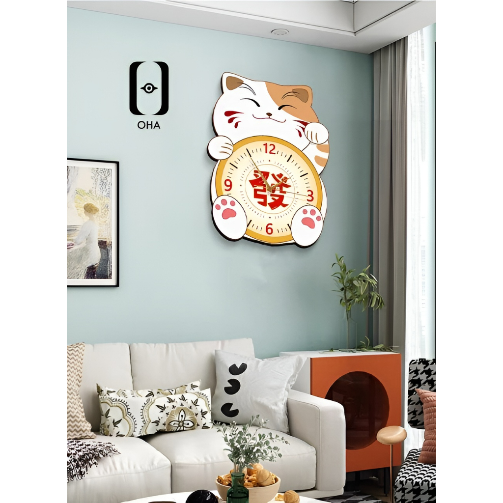 Đồng Hồ 3D Led Mèo Thần Tài May Mắn Treo TẾT Phòng Khách, Quán Cafe, Tiệm Trang Sức, Quà Tặng Khai Trương Hồng Phát