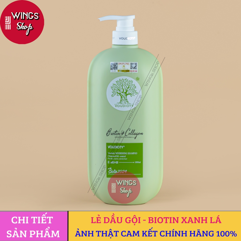 Dầu Gội, Xả Biotin Collagen Voudioty Xanh Lá Giảm Rụng Tóc, Kích Mọc Tóc, Kiểm Soát Tóc Bết Dầu 500ml-1000ml Mẫu Mới