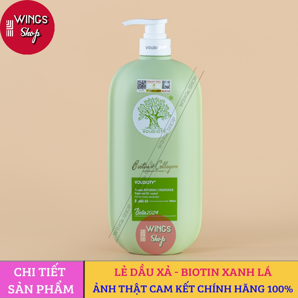 Dầu Gội, Xả Biotin Collagen Voudioty Xanh Lá Giảm Rụng Tóc, Kích Mọc Tóc, Kiểm Soát Tóc Bết Dầu 500ml-1000ml Mẫu Mới