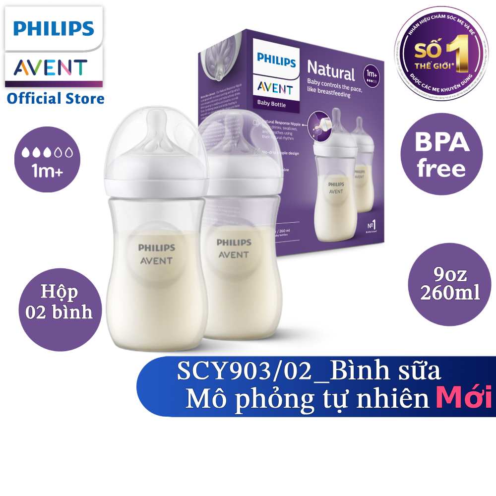 Ảnh Philips Avent Hộp 2 Bình sữa mô phỏng tự nhiên 260ml mới (núm ty phản ứng tự nhiên) SCY903/02 1