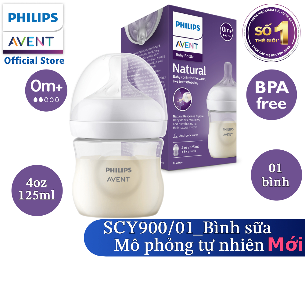 Ảnh Philips Avent Bình sữa mô phỏng tự nhiên 125ml mới (núm ty phản ứng tự nhiên) SCY900/01 2