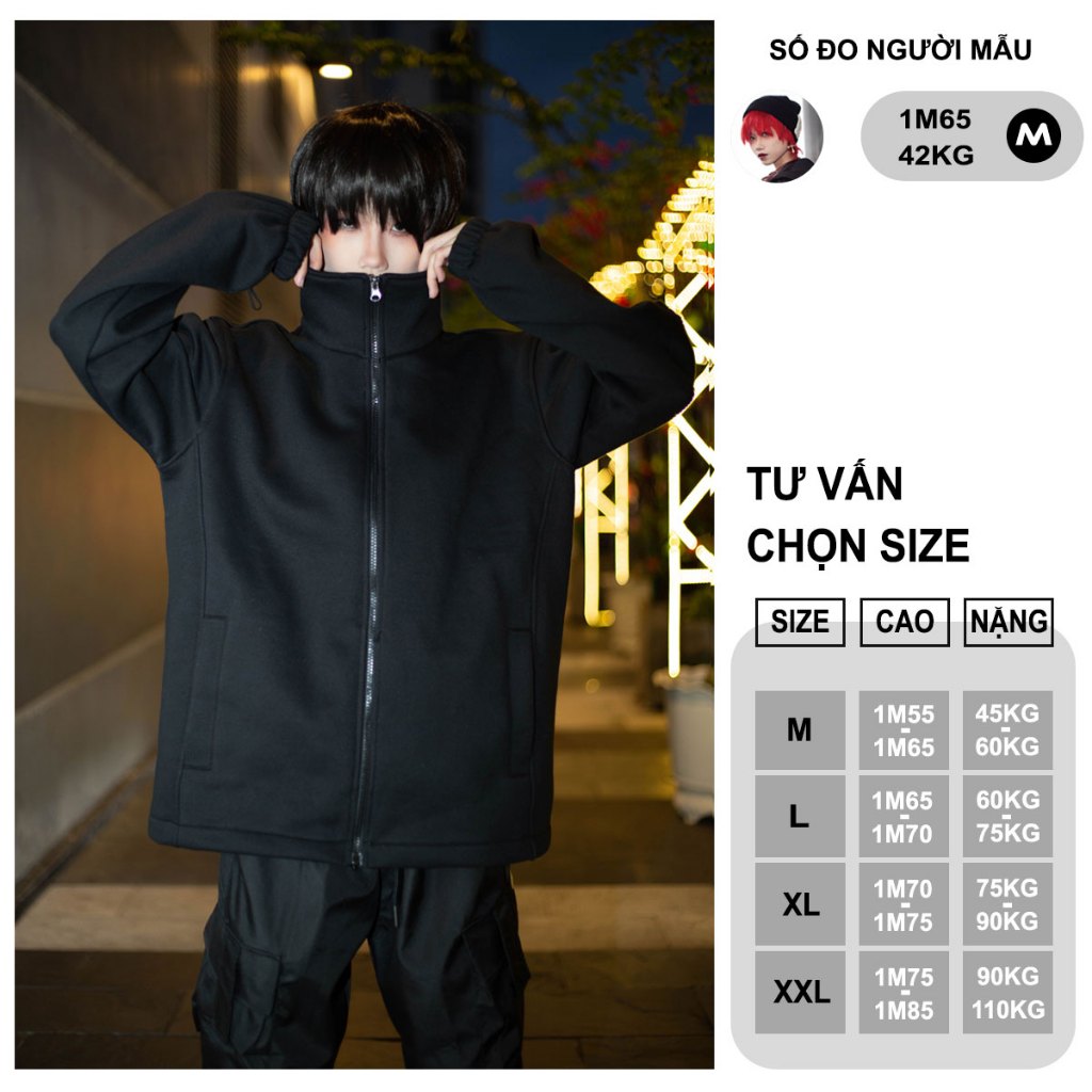 Áo Khoác Nam Nữ Unisex Form To Oversized Cổ Lọ Nỉ