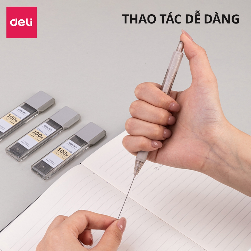 Ảnh Ruột bút chì kim 0.5mm Deli, ngòi chì kim 100 chiếc 2B, lõi chì bấm nhỏ gọn tiện lợi phù hợp cho học sinh, văn phòng 2