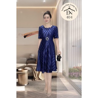 Đầm trung niên sang trọng thiết kế cao cấp dự tiệc cho mẹ chất thun sọc chính phẩm, dày dặn, co giãn đến 75kg M404