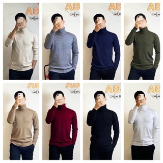 Áo len nam cổ lọ len Quảng Châu mềm mịn trơn 1 màu dài tay cổ bẻ ABABA-lọ-6602