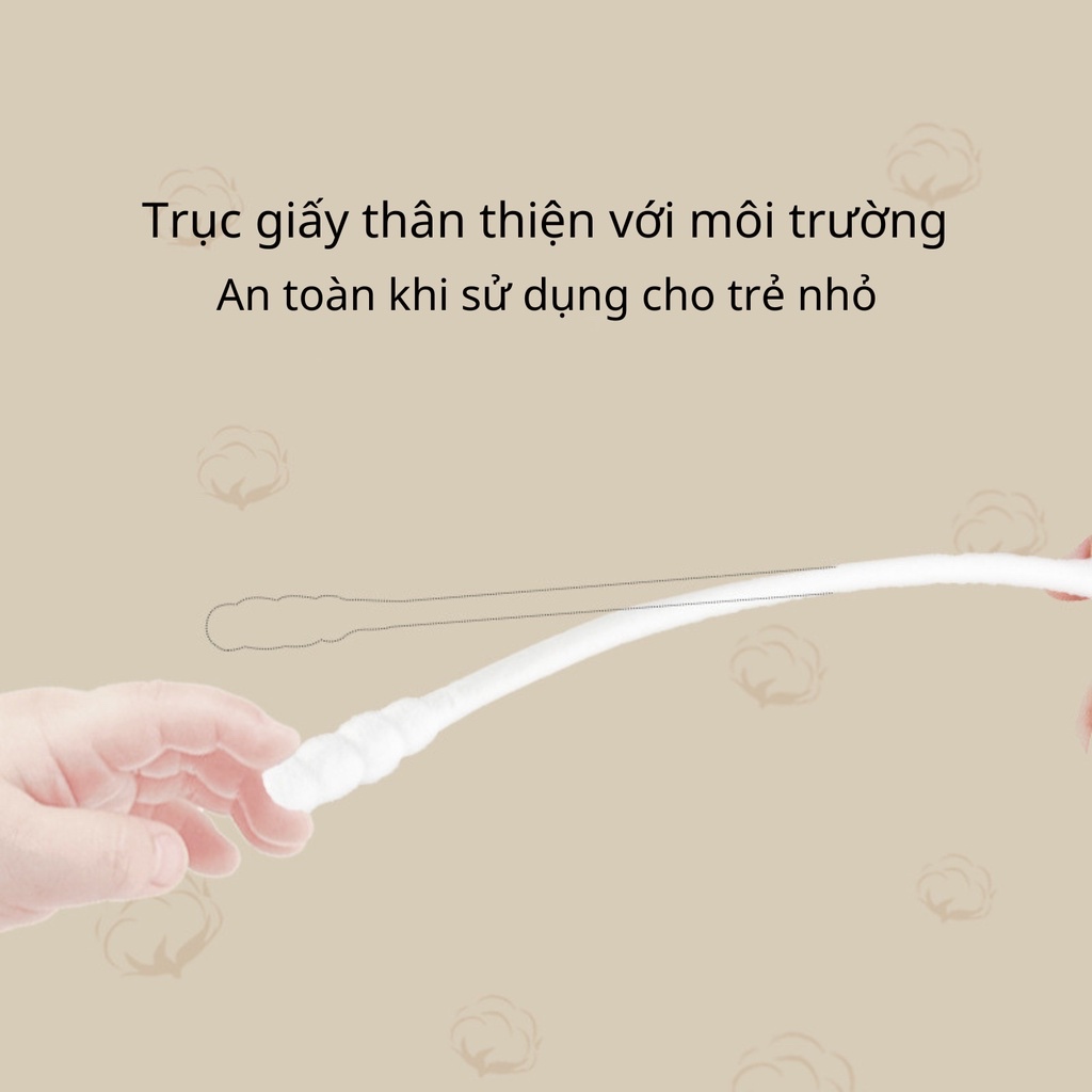Tăm Bông Trẻ Em BABIONE Tăm Bông Cho Trẻ Sơ Sinh Thân Giấy Kháng Khuẩn Đầu Móc Và Xoắn Hộp 200 Que