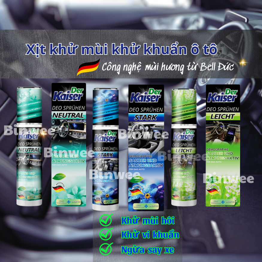 Xịt khử mùi khử khuẩn ô tô cao cấp Der Kaiser 150ml công nghệ Đức loại bỏ mùi hôi hương thơm tươi mát dễ chịu