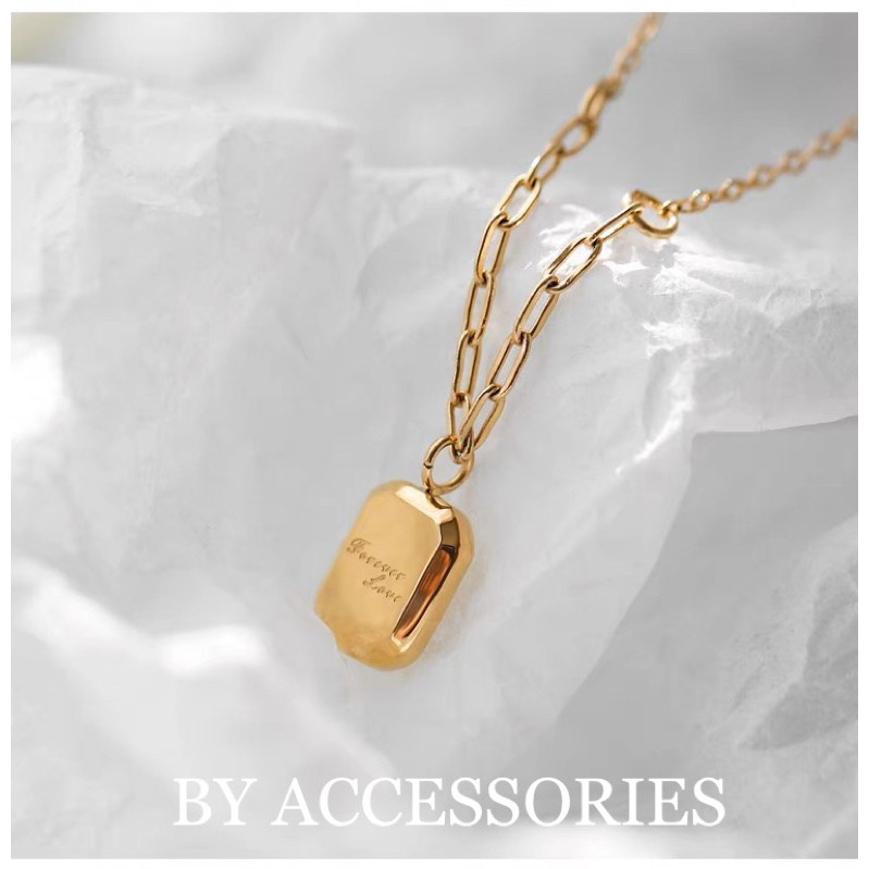 Dây chuyền nữ titan mặt khối hình học nhỏ xinh khắc hình hoa oải hương vintage xinh xắn không gỉ WN2378