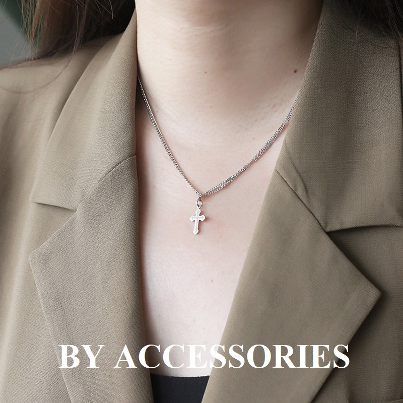 Dây chuyền nữ unisex titan xích 2 kiểu phối mặt thánh giá nhỏ không gỉ WN2370
