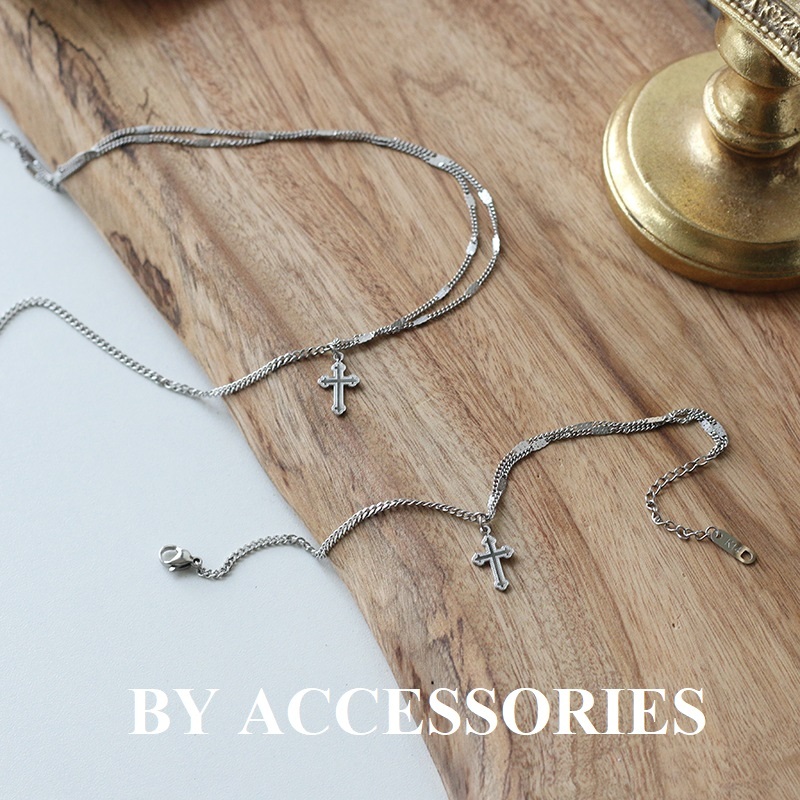 Dây chuyền nữ unisex titan xích 2 kiểu phối mặt thánh giá nhỏ không gỉ WN2370
