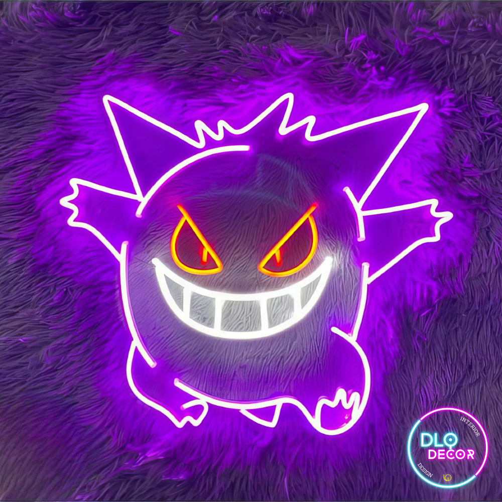 Đèn led neon Pokemon Gengar DLQdecor 35 x 40cm màu tím cam trắng decor ...