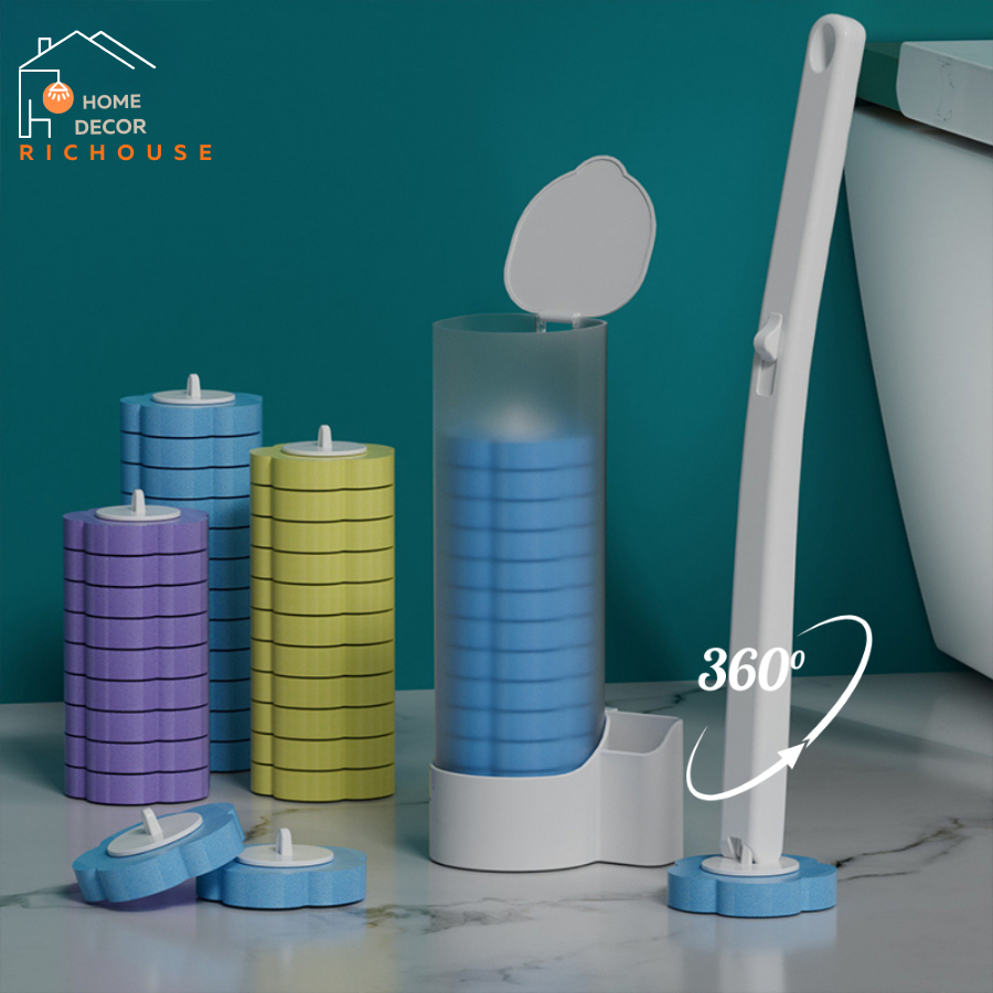 Cọ Vệ Sinh Nhà Tắm Dùng Một Lần Gắn Tường, Cọ Toilet Xoay 360 độ thế hệ mới có đầu thay thế