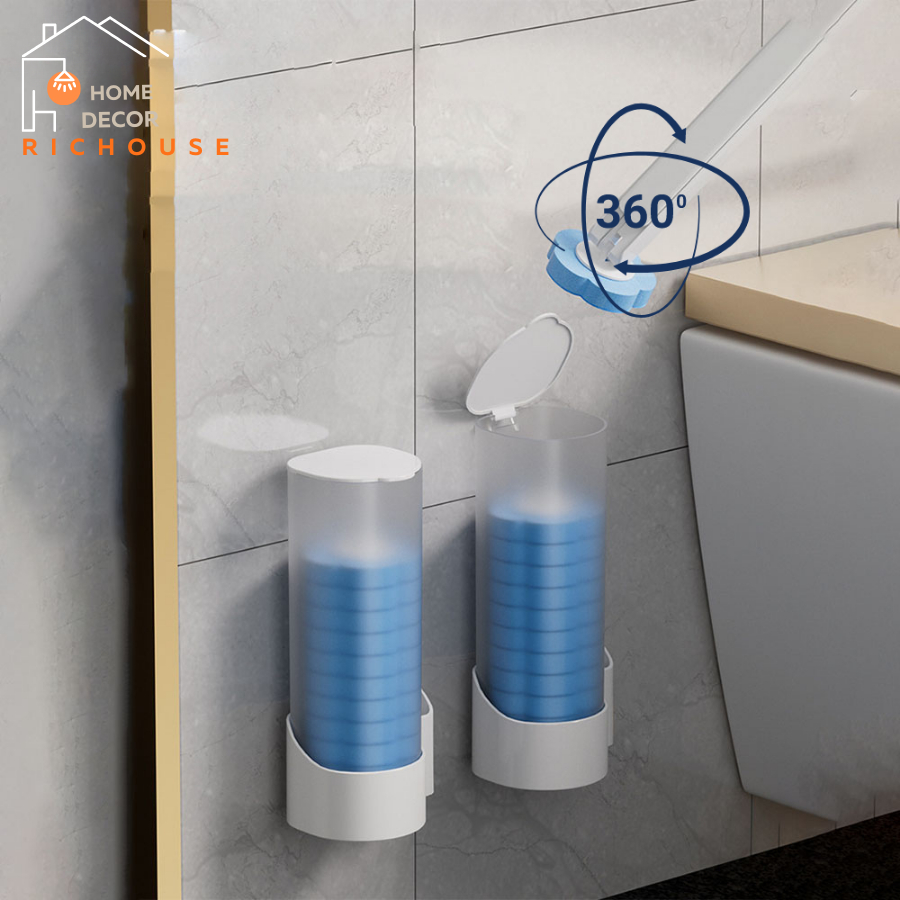 Cọ Vệ Sinh Nhà Tắm Dùng Một Lần Gắn Tường, Cọ Toilet Xoay 360 độ thế hệ mới có đầu thay thế