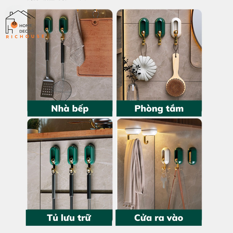Móc dán tường chịu lực xoay 360 độ, Miếng dán treo tường siêu dính phong cách sang trọng, treo chìa khoá, treo đa năng