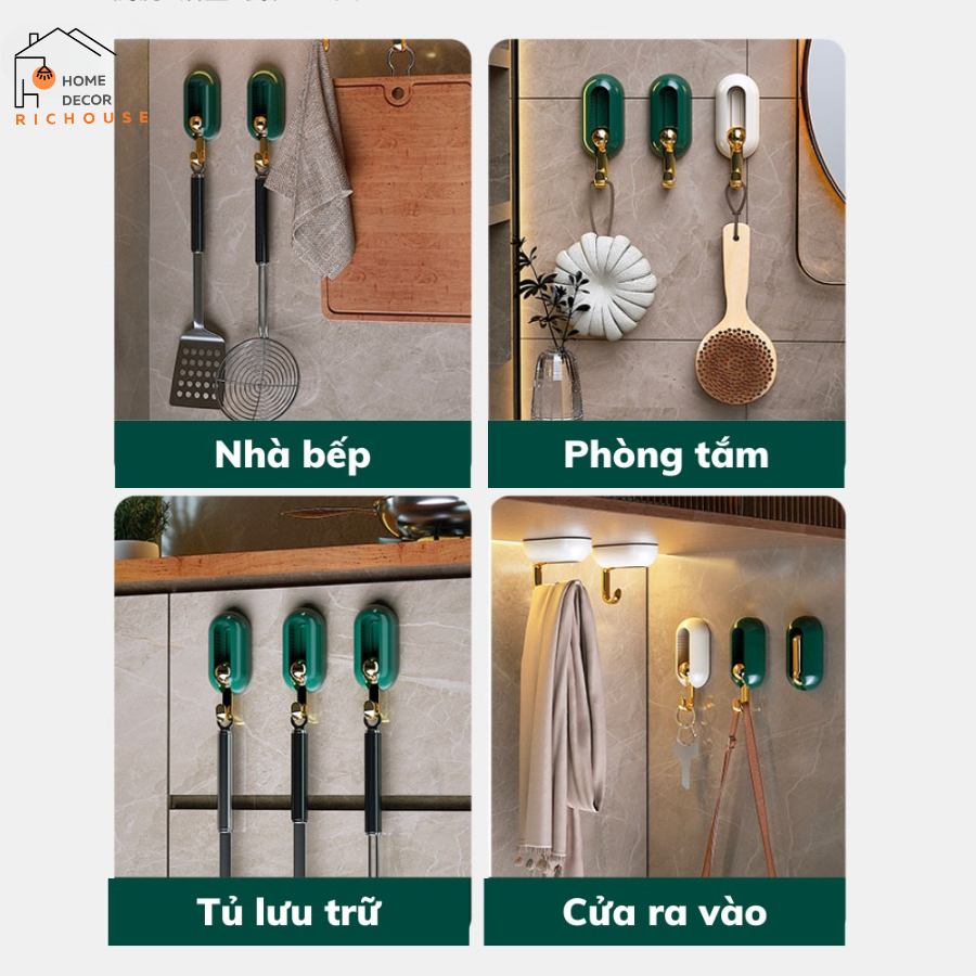 Móc dán tường chịu lực xoay 360 độ, Miếng dán treo tường siêu dính phong cách sang trọng, treo chìa khoá, treo đa năng