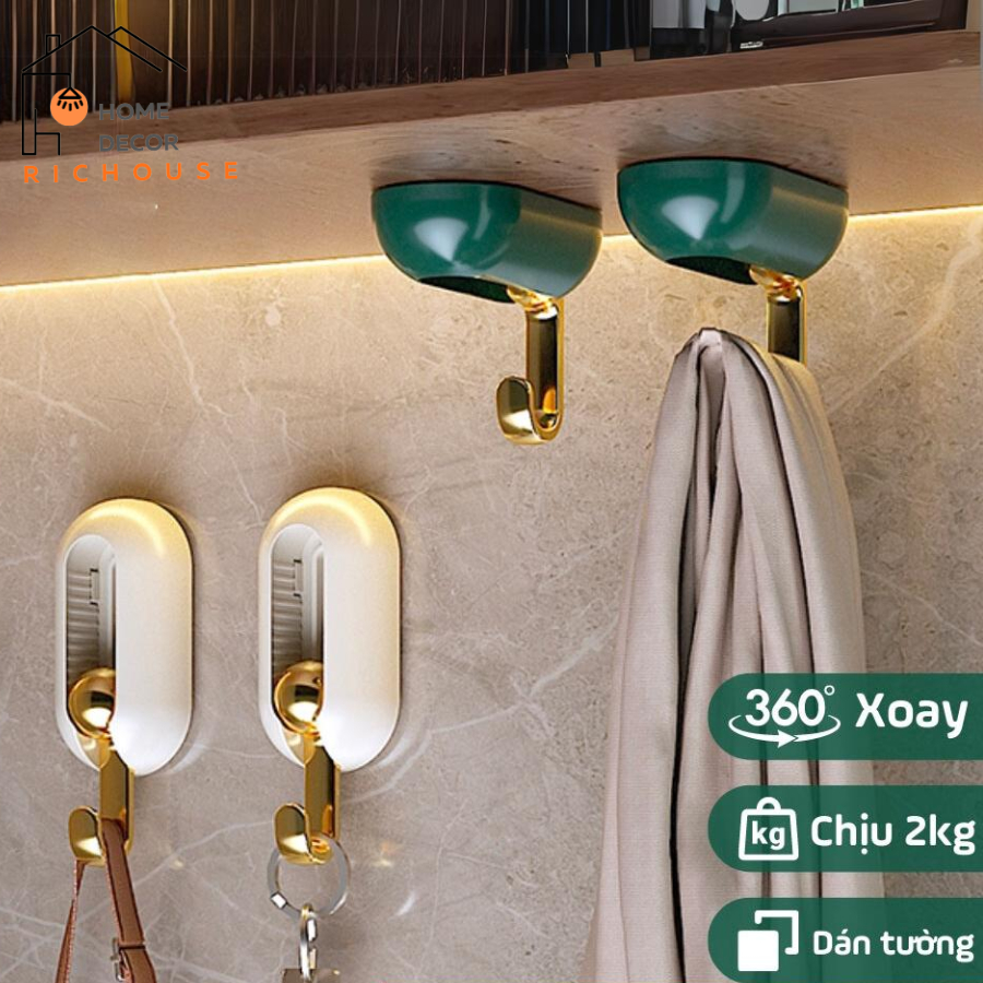Móc dán tường chịu lực xoay 360 độ, Miếng dán treo tường siêu dính phong cách sang trọng, treo chìa khoá, treo đa năng