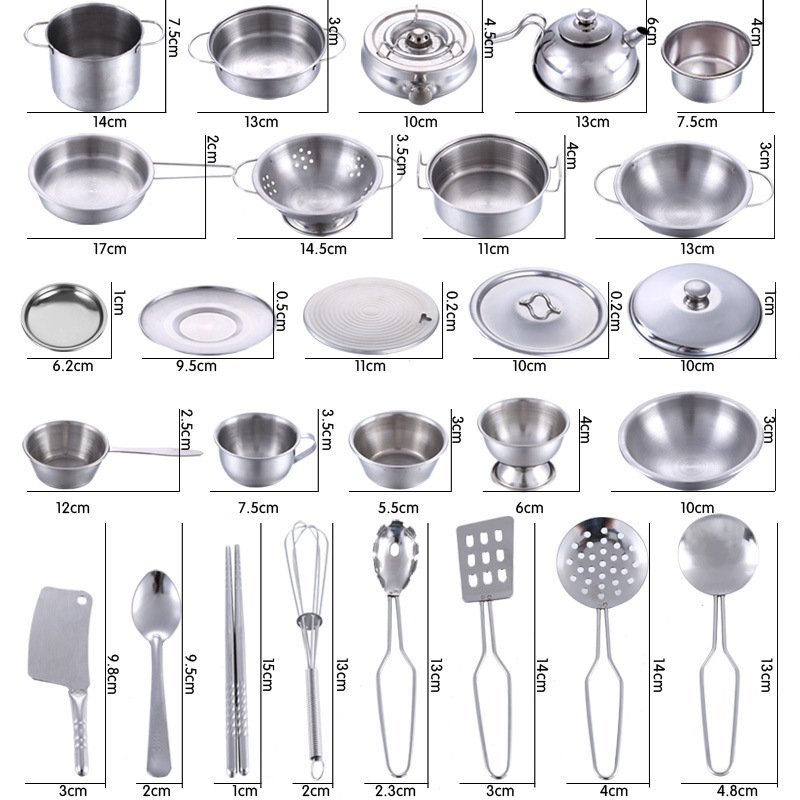 Bộ đồ chơi nấu ăn bằng inox 25 món 32 món 40 món dành cho các bé yêu