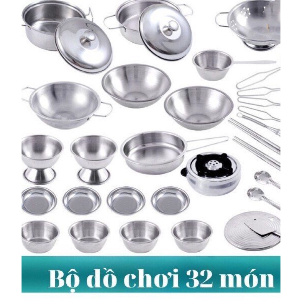 Bộ đồ chơi nấu ăn bằng inox 25 món 32 món 40 món dành cho các bé yêu