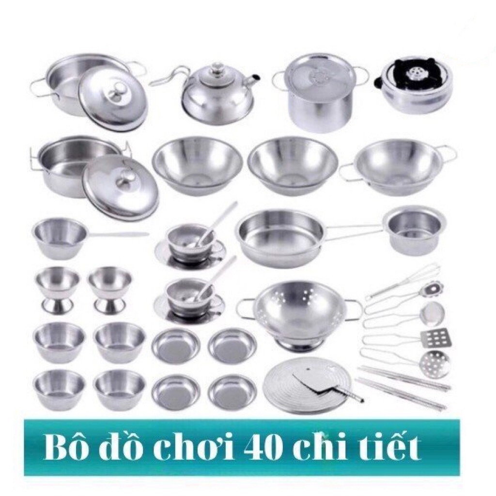 Bộ đồ chơi nấu ăn bằng inox 25 món 32 món 40 món dành cho các bé yêu