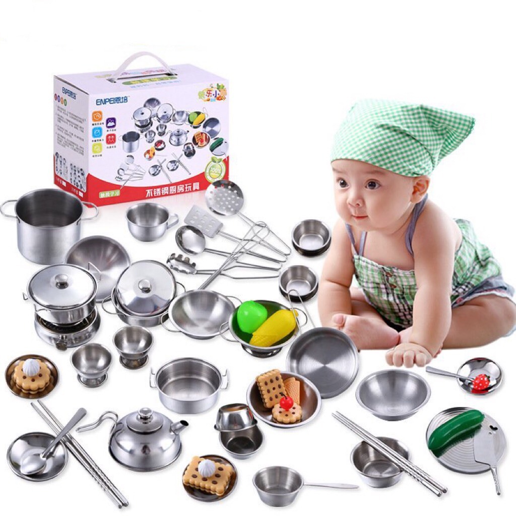 Bộ đồ chơi nấu ăn bằng inox 25 món 32 món 40 món dành cho các bé yêu
