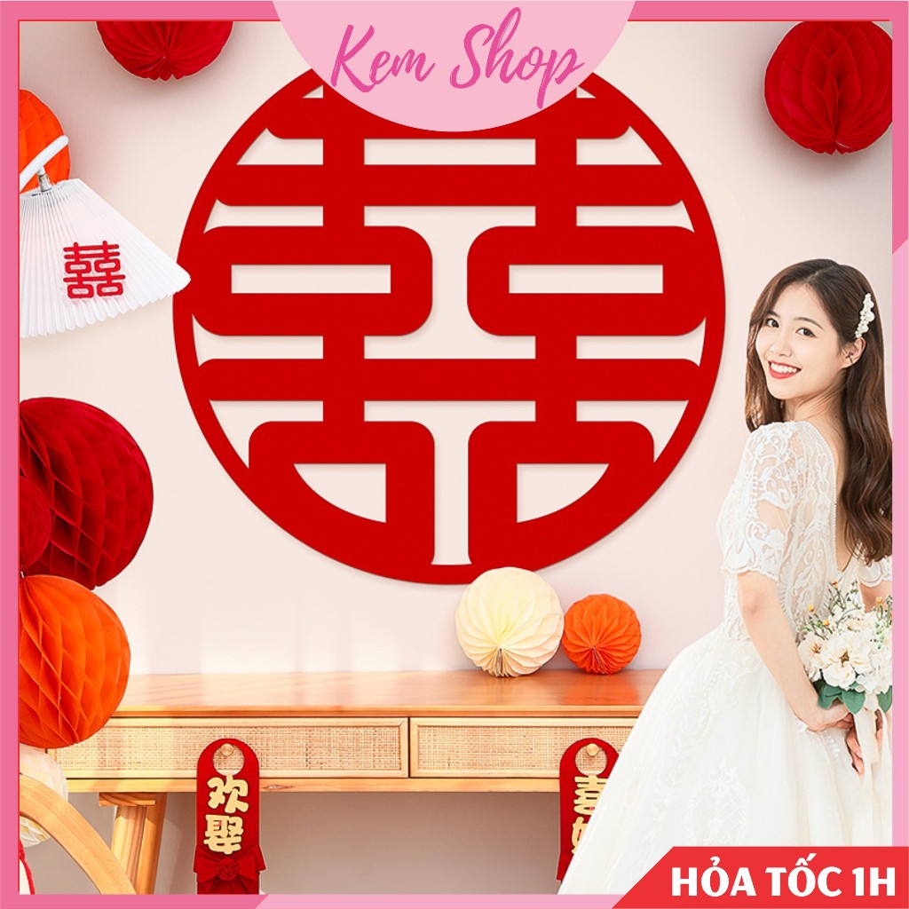 Chữ hỷ đám cưới truyền thống vải nỉ bền đẹp cao cấp trang trí đám cưới, phòng cưới - Kem Shop K217