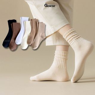 Tất nữ cao cổ sọc gân GOMTAT, vớ trơn nữ cổ cao siêu xinh, mềm mại êm chân - OAS-1701-1DOI