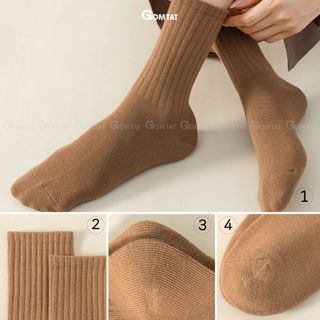 Tất nữ cao cổ sọc gân GOMTAT, vớ trơn nữ cổ cao siêu xinh, mềm mại êm chân - OAS-1701-1DOI
