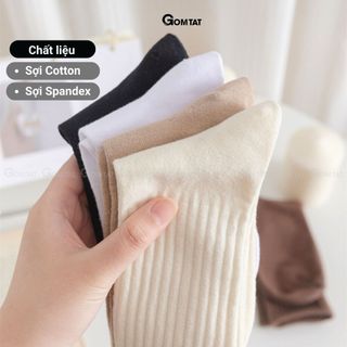 Tất nữ cao cổ sọc gân GOMTAT, vớ trơn nữ cổ cao siêu xinh, mềm mại êm chân - OAS-1701-1DOI