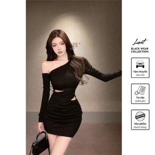 Váy ôm body dài tay hở bên vai cao cấp LUST chất liệu dày dặn thiết kế đẹp - M163