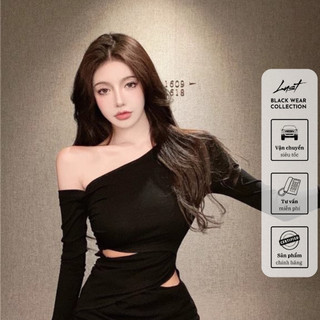 Váy ôm body dài tay hở bên vai cao cấp LUST chất liệu dày dặn thiết kế đẹp - M163