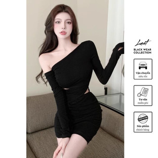 Váy ôm body dài tay hở bên vai cao cấp LUST chất liệu dày dặn thiết kế đẹp - M163