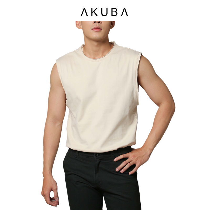 Áo tanktop nam, áo thun ba lỗ AKUBA cổ tròn form regular, chất liệu single cotton 100% sợi tự nhiên thoáng mát 01J553